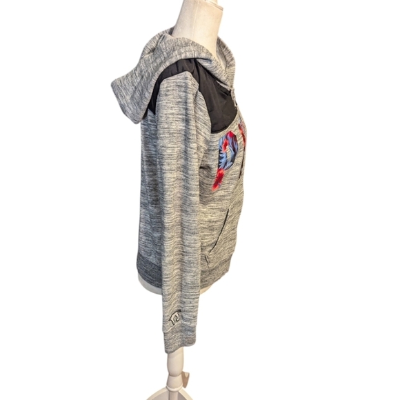 Victoria's Secret Pink Y2K Full Zip Hoodie Gray Marled Soft Tropical Floral Sz M - Picture 2 of 10